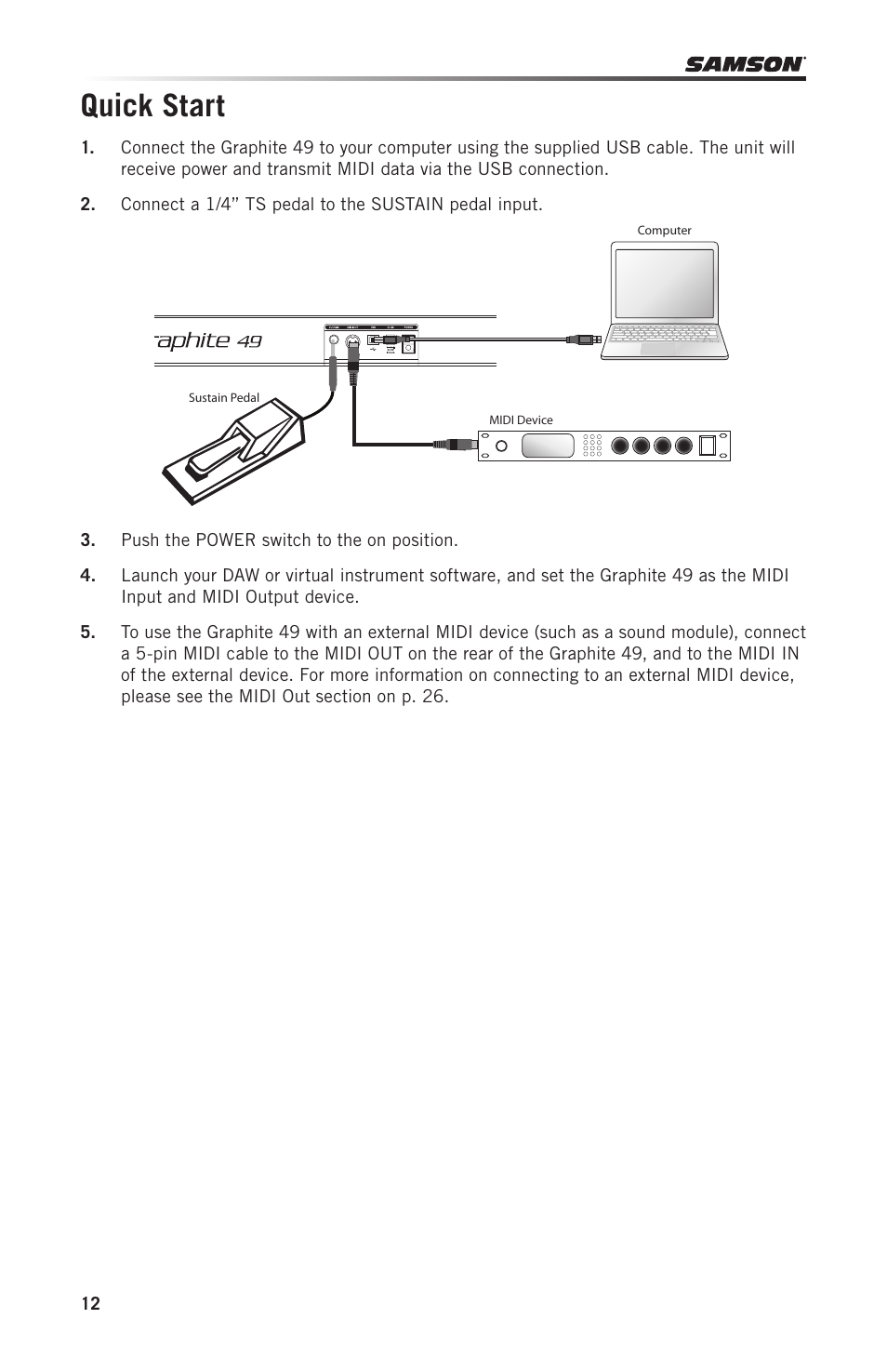 Quick start | Samson Graphite 49 - USB/MIDI Keyboard Controller User Manual | Page 12 / 164