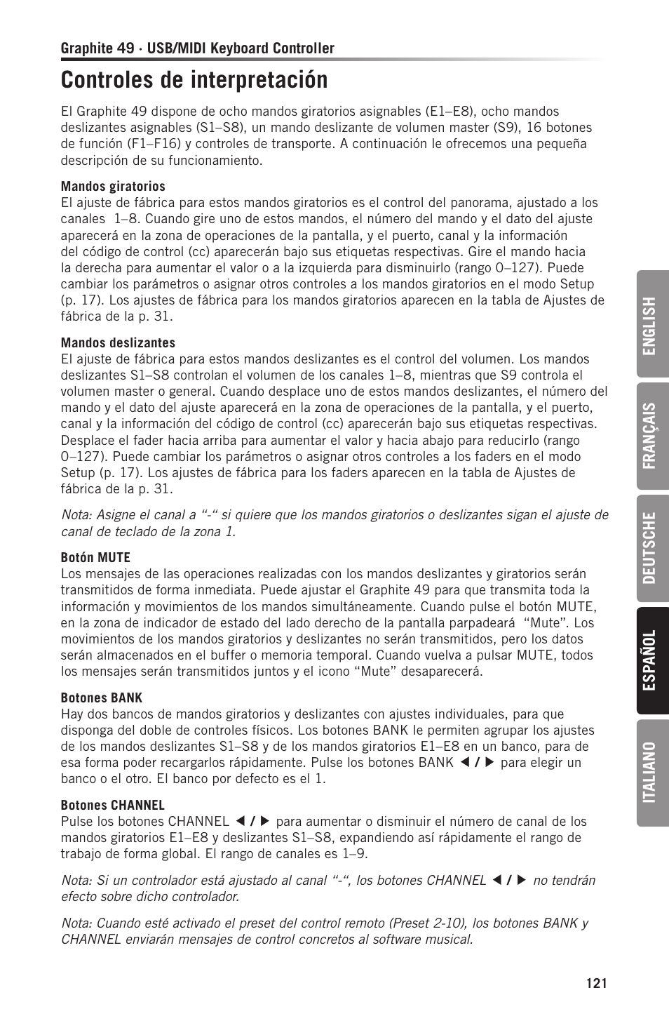 Controles de interpretación | Samson Graphite 49 - USB/MIDI Keyboard Controller User Manual | Page 121 / 164