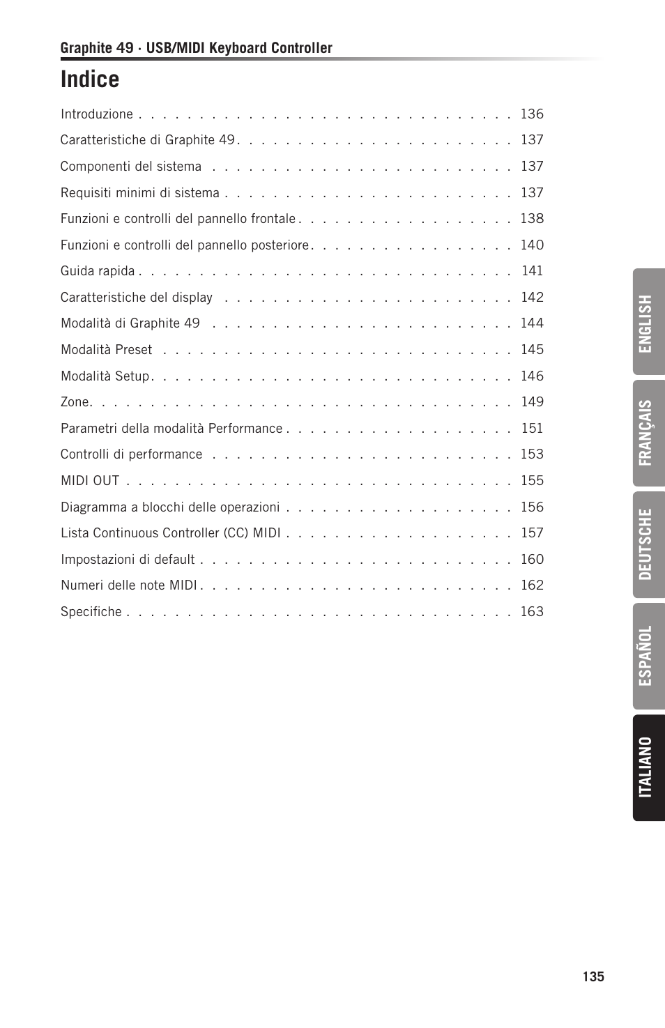 Indice | Samson Graphite 49 - USB/MIDI Keyboard Controller User Manual | Page 135 / 164