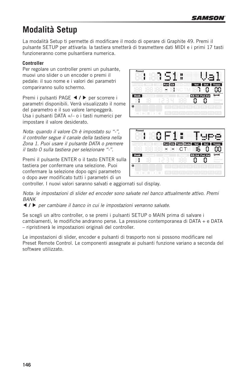 Modalità setup | Samson Graphite 49 - USB/MIDI Keyboard Controller User Manual | Page 146 / 164