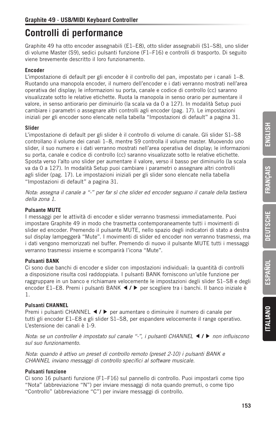 Controlli di performance | Samson Graphite 49 - USB/MIDI Keyboard Controller User Manual | Page 153 / 164