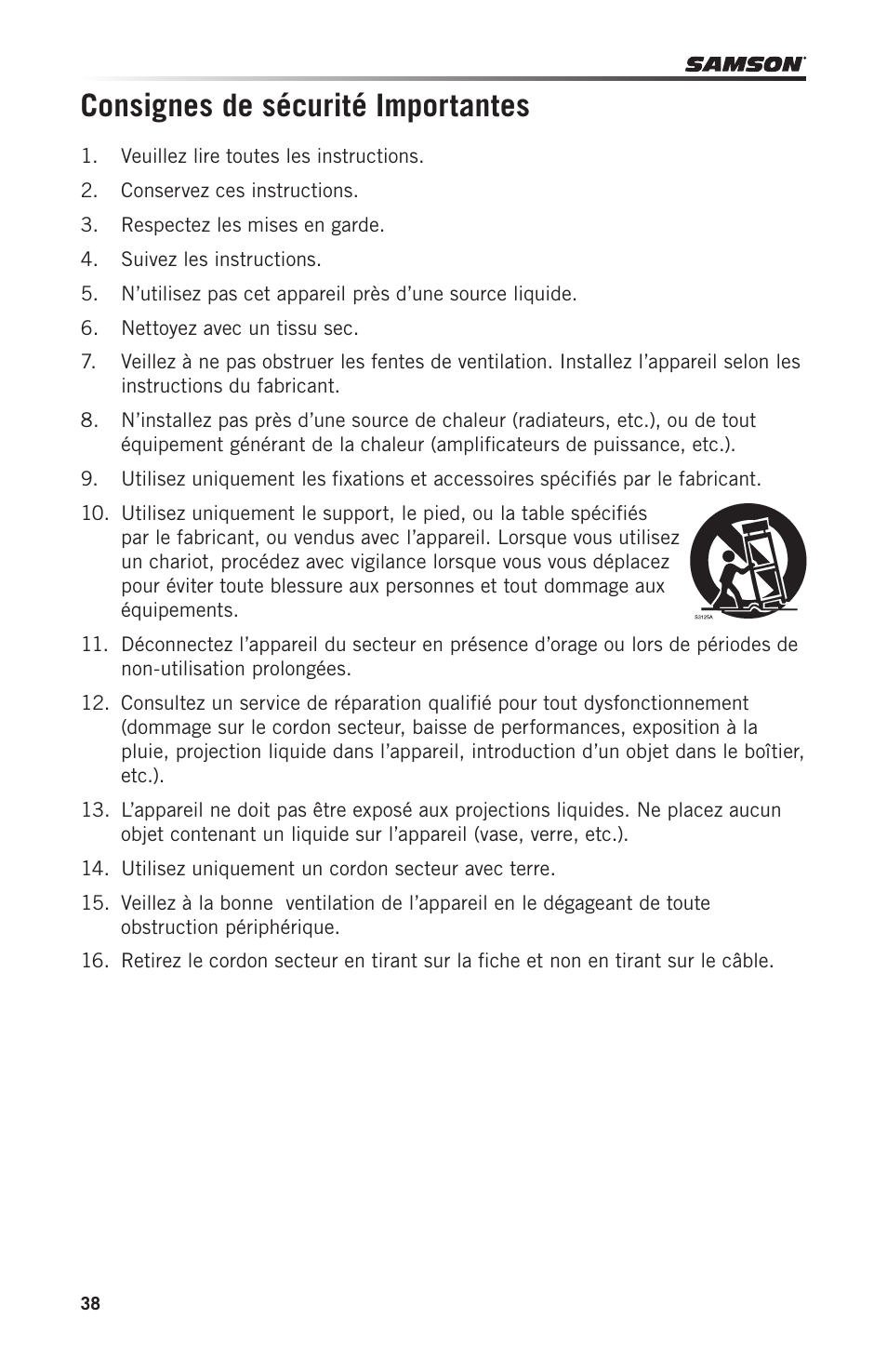 Consignes de sécurité importantes | Samson Graphite 49 - USB/MIDI Keyboard Controller User Manual | Page 38 / 164