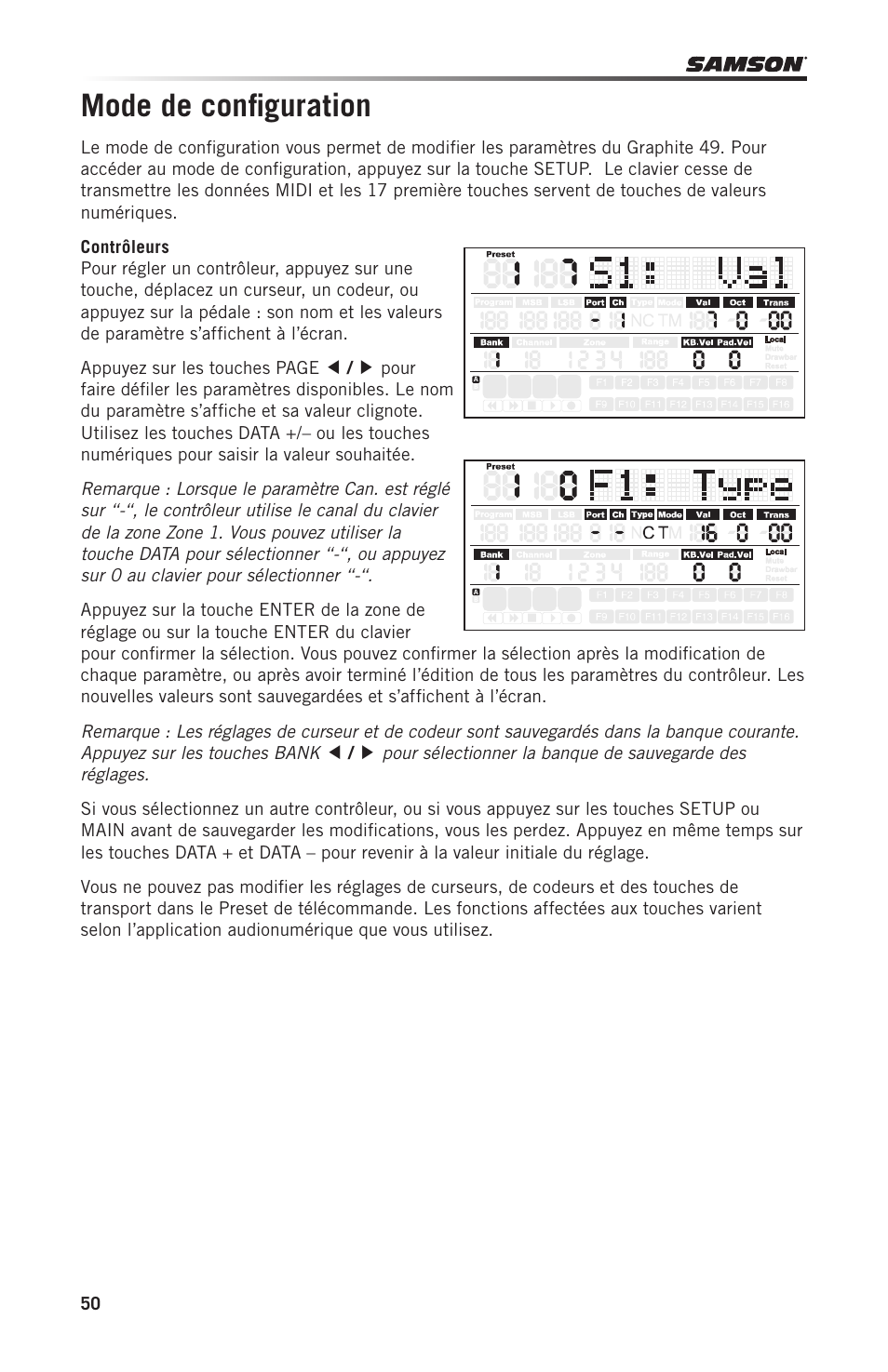 Mode de configuration | Samson Graphite 49 - USB/MIDI Keyboard Controller User Manual | Page 50 / 164