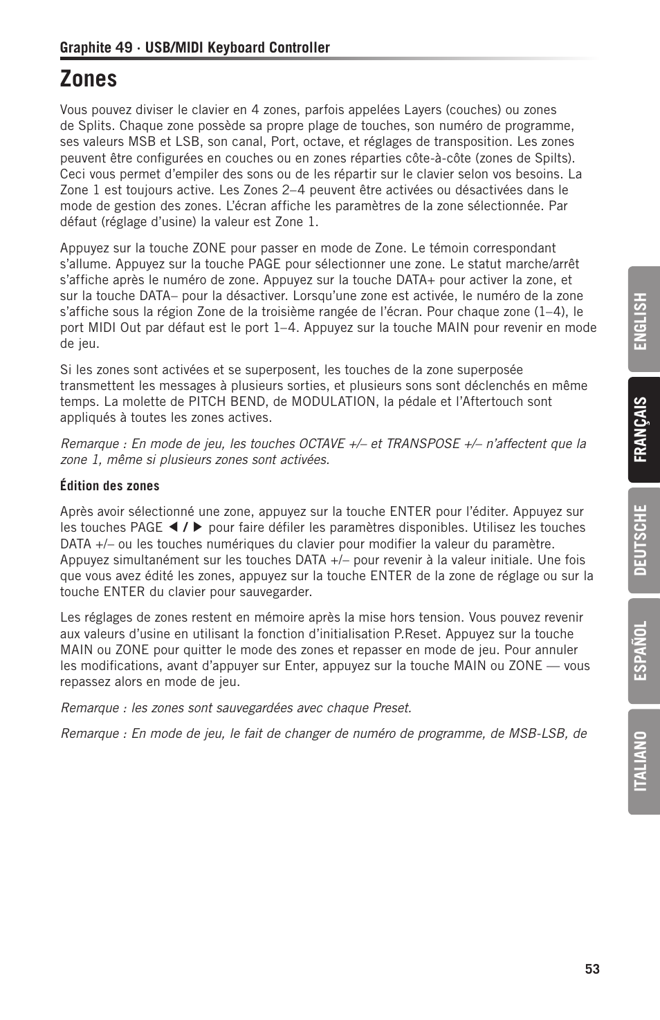 Zones | Samson Graphite 49 - USB/MIDI Keyboard Controller User Manual | Page 53 / 164