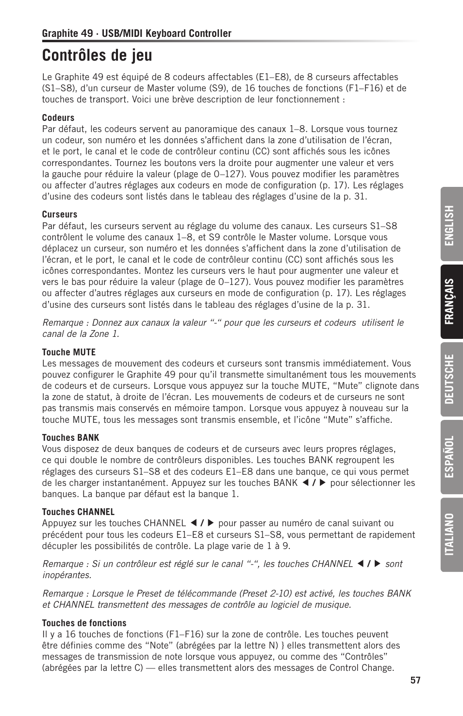 Contrôles de jeu | Samson Graphite 49 - USB/MIDI Keyboard Controller User Manual | Page 57 / 164