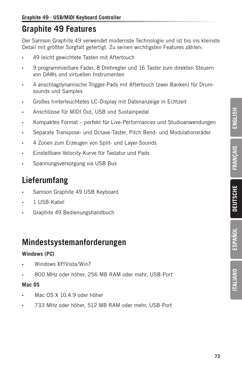 Samson Graphite 49 - USB/MIDI Keyboard Controller User Manual | Page 73 / 164