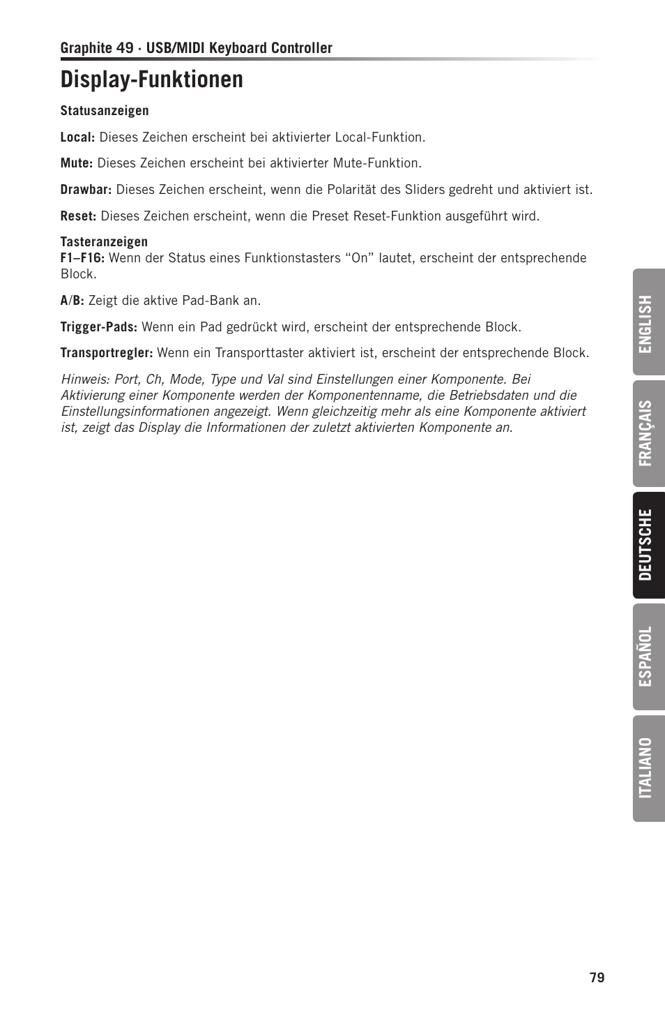 Display-funktionen | Samson Graphite 49 - USB/MIDI Keyboard Controller User Manual | Page 79 / 164