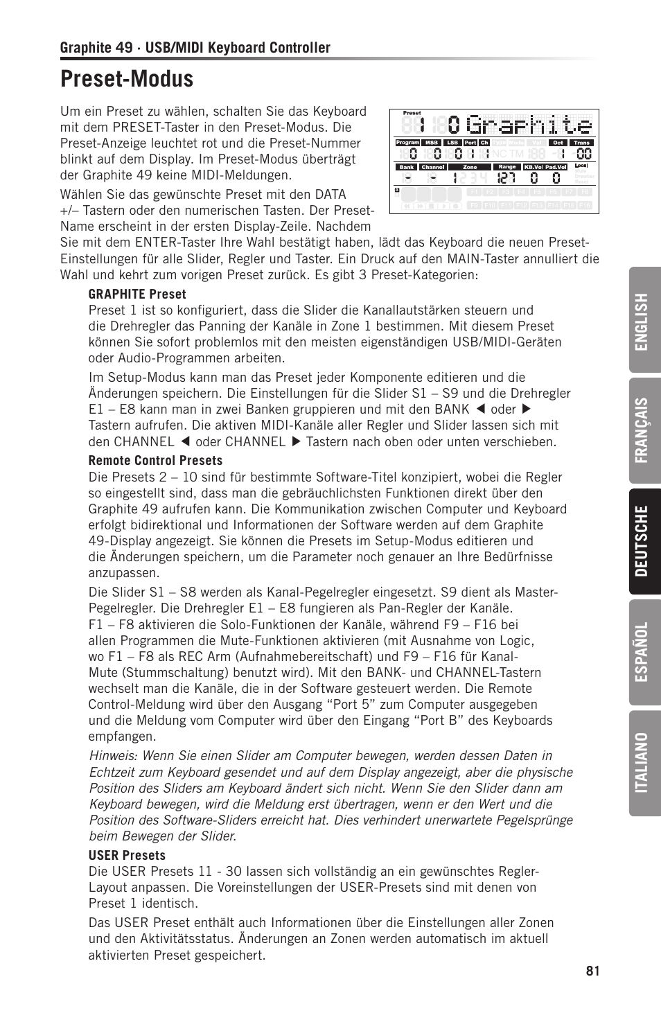 Preset-modus | Samson Graphite 49 - USB/MIDI Keyboard Controller User Manual | Page 81 / 164