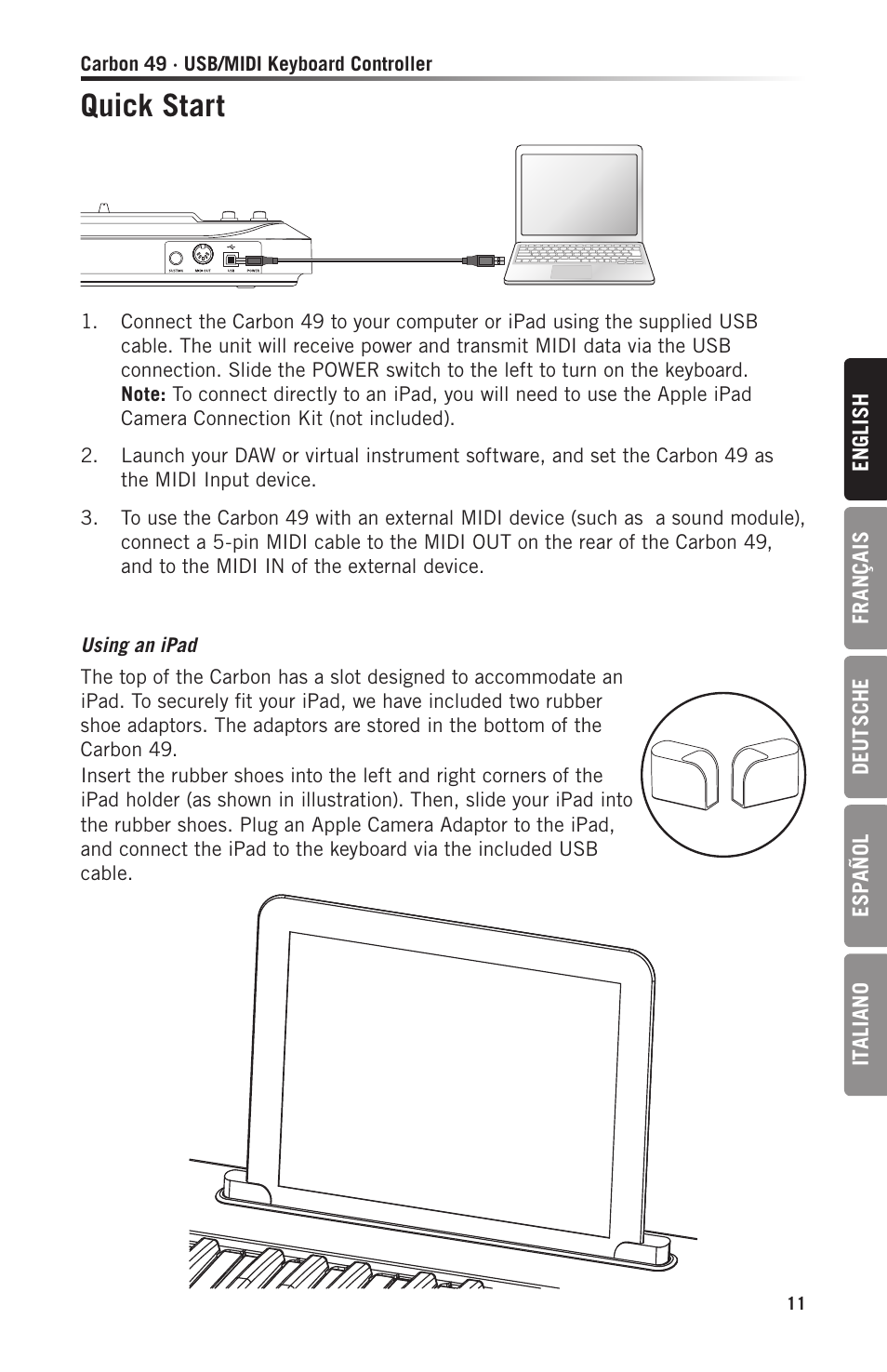 Quick start | Samson Carbon 49 USB/MIDI Keyboard Controller User Manual | Page 11 / 96