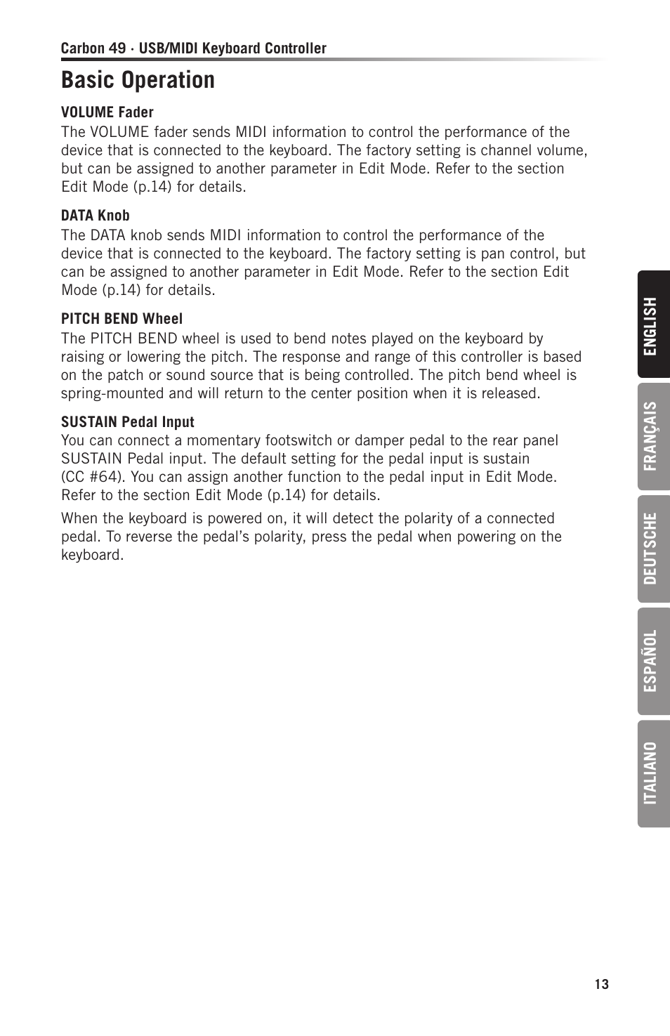 Basic operation | Samson Carbon 49 USB/MIDI Keyboard Controller User Manual | Page 13 / 96