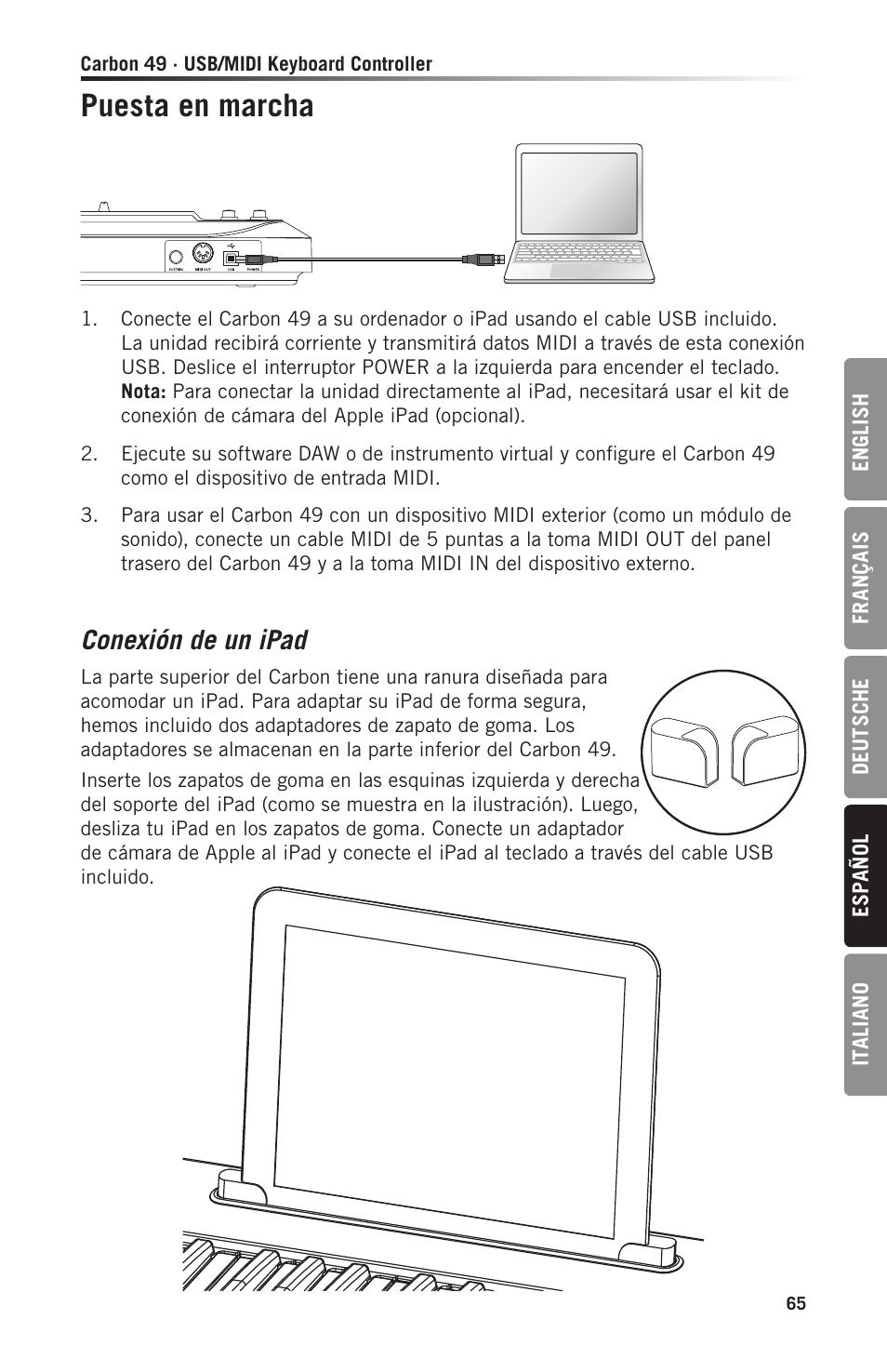 Puesta en marcha, Conexión de un ipad | Samson Carbon 49 USB/MIDI Keyboard Controller User Manual | Page 65 / 96