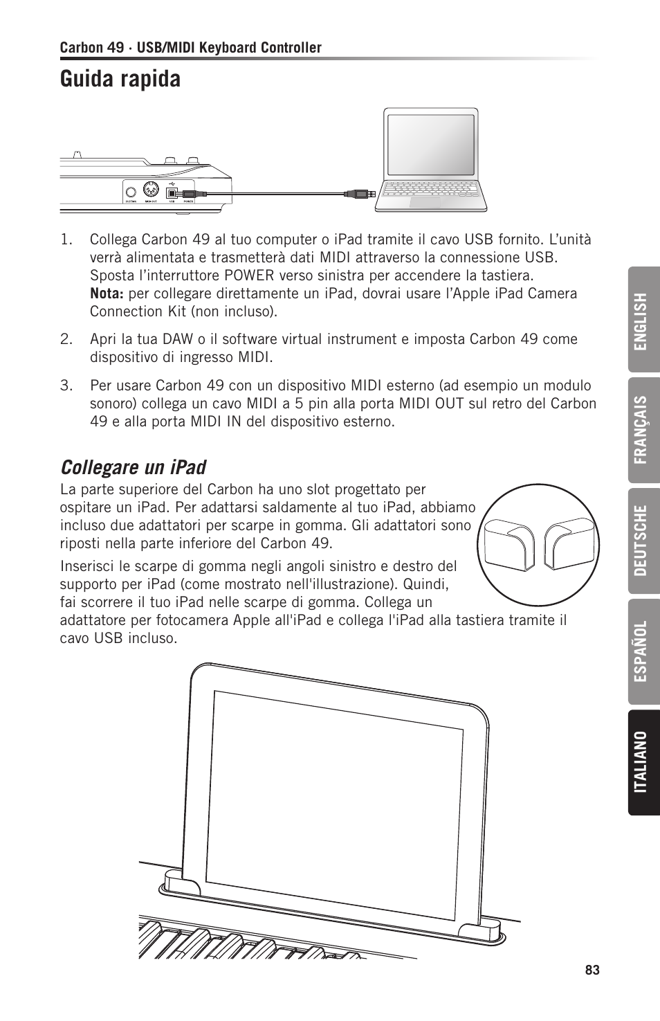 Guida rapida, Collegare un ipad | Samson Carbon 49 USB/MIDI Keyboard Controller User Manual | Page 83 / 96
