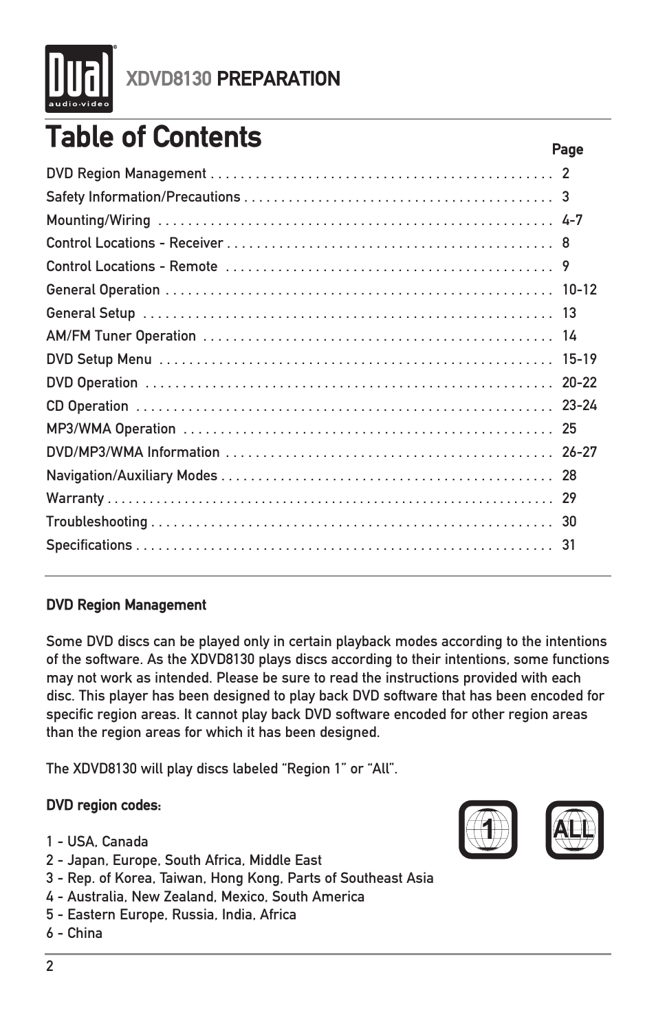 Dual XDVD8130 User Manual | Page 2 / 32