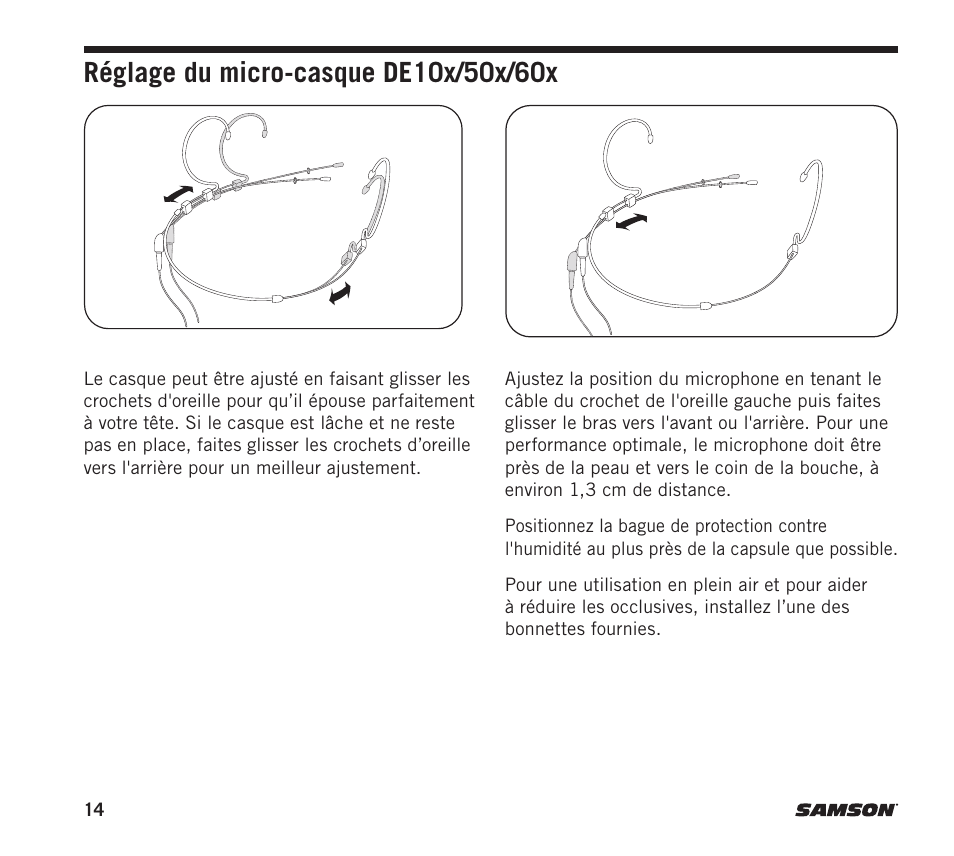 Samson DE10x Omnidirectional Miniature Headset Microphone for Wireless Transmitters (Beige) User Manual | Page 14 / 52