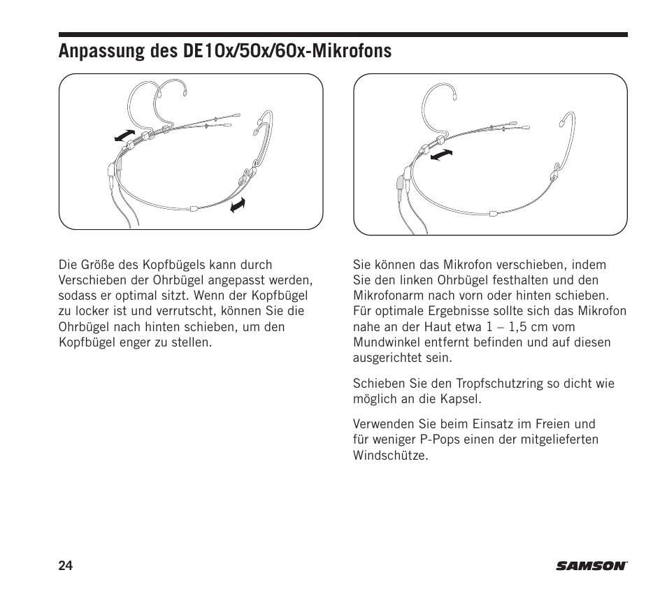 Samson DE10x Omnidirectional Miniature Headset Microphone for Wireless Transmitters (Beige) User Manual | Page 24 / 52