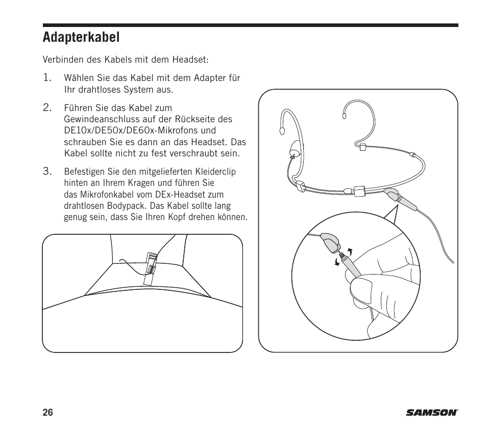 Adapterkabel | Samson DE10x Omnidirectional Miniature Headset Microphone for Wireless Transmitters (Beige) User Manual | Page 26 / 52