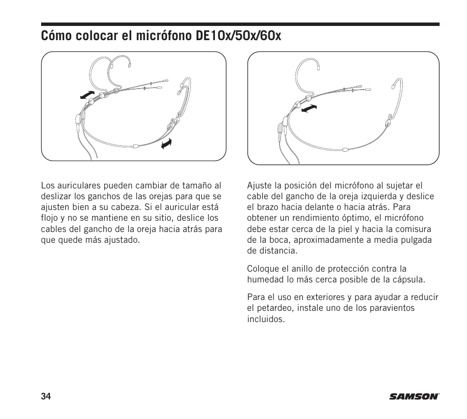 Samson DE10x Omnidirectional Miniature Headset Microphone for Wireless Transmitters (Beige) User Manual | Page 34 / 52