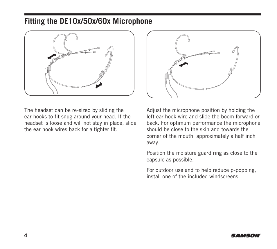 Samson DE10x Omnidirectional Miniature Headset Microphone for Wireless Transmitters (Beige) User Manual | Page 4 / 52