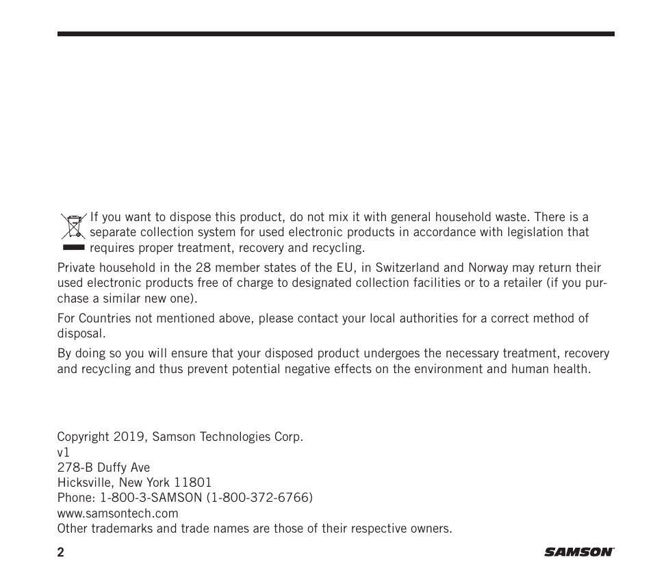 Samson SE60x Unidirectional Miniature Earset Microphone for Wireless Transmitters User Manual | Page 2 / 8