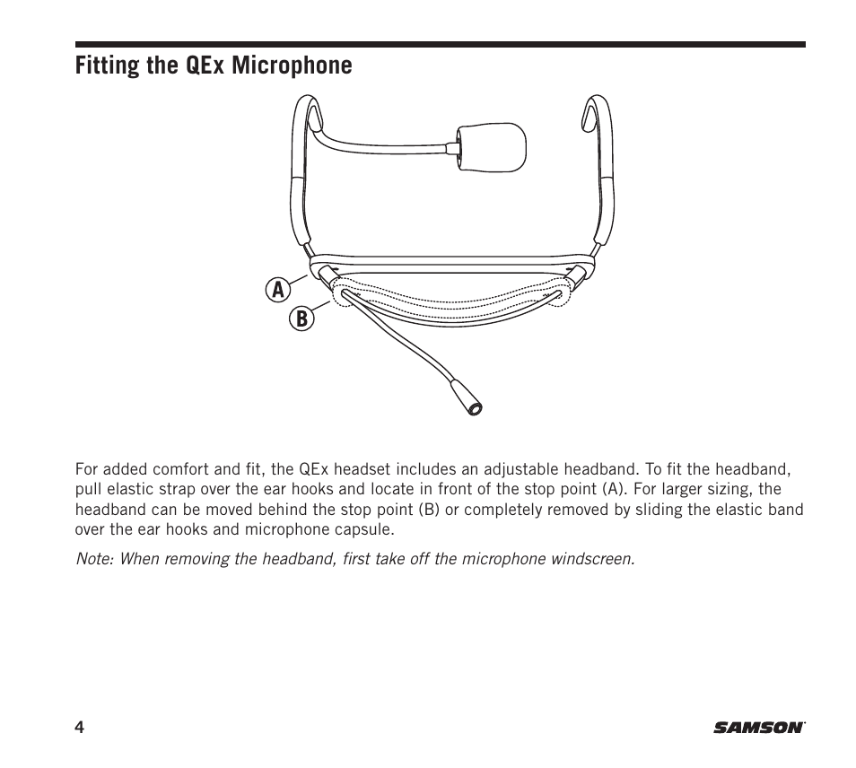 Fitting the qex microphone | Samson QEx Bidirectional Fitness Headset Microphone for Wireless Transmitters User Manual | Page 4 / 12