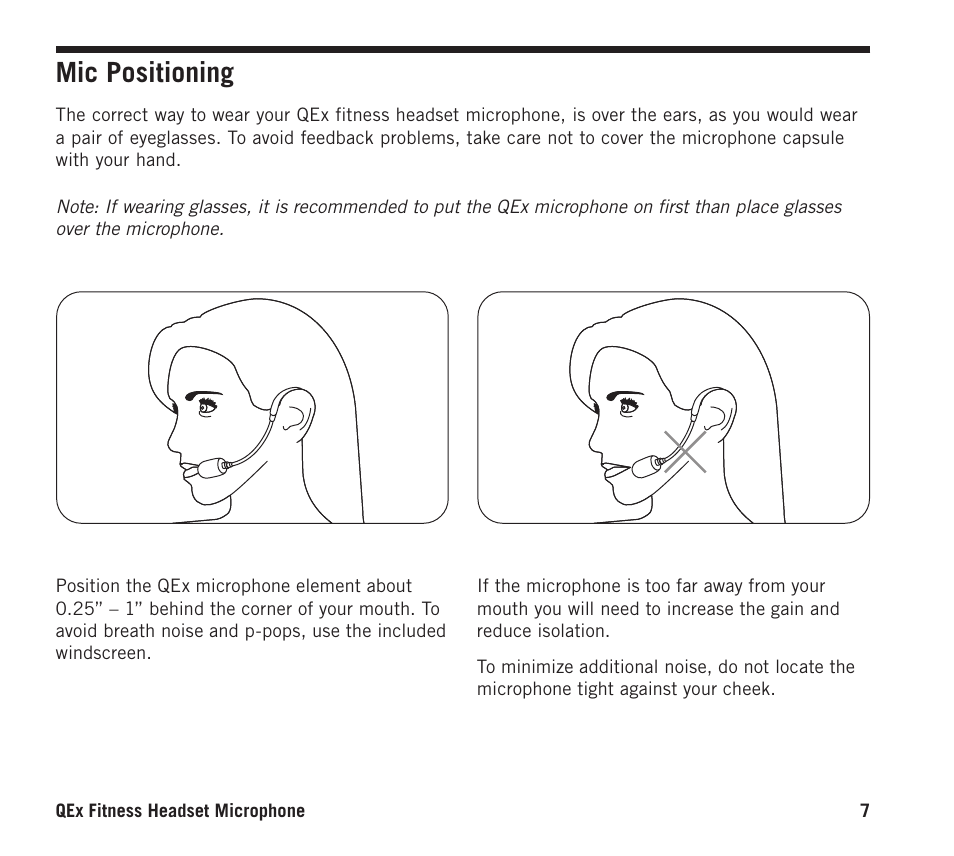 Mic positioning | Samson QEx Bidirectional Fitness Headset Microphone for Wireless Transmitters User Manual | Page 7 / 12