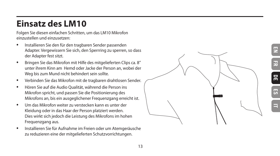 Einsatz des lm10 | Samson LM10 Omnidirectional Lavalier Microphone for Wireless User Manual | Page 13 / 24