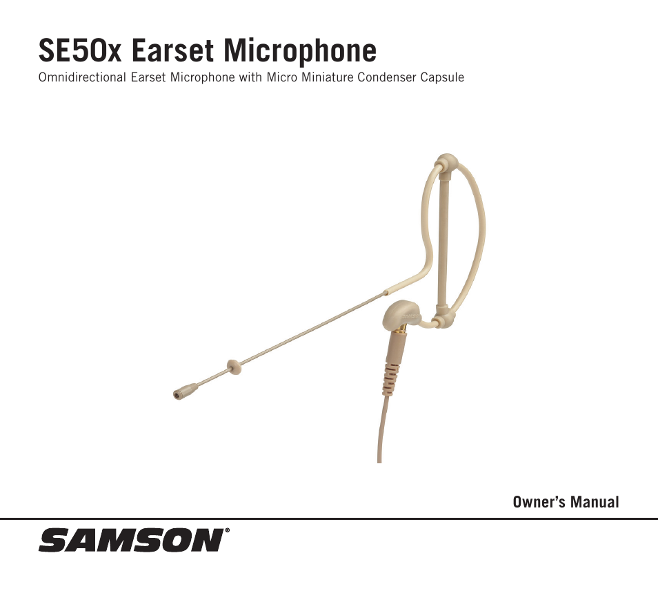 Samson SE50x Omnidirectional Earset Microphone for Wireless Transmitters (Beige) User Manual | 8 pages