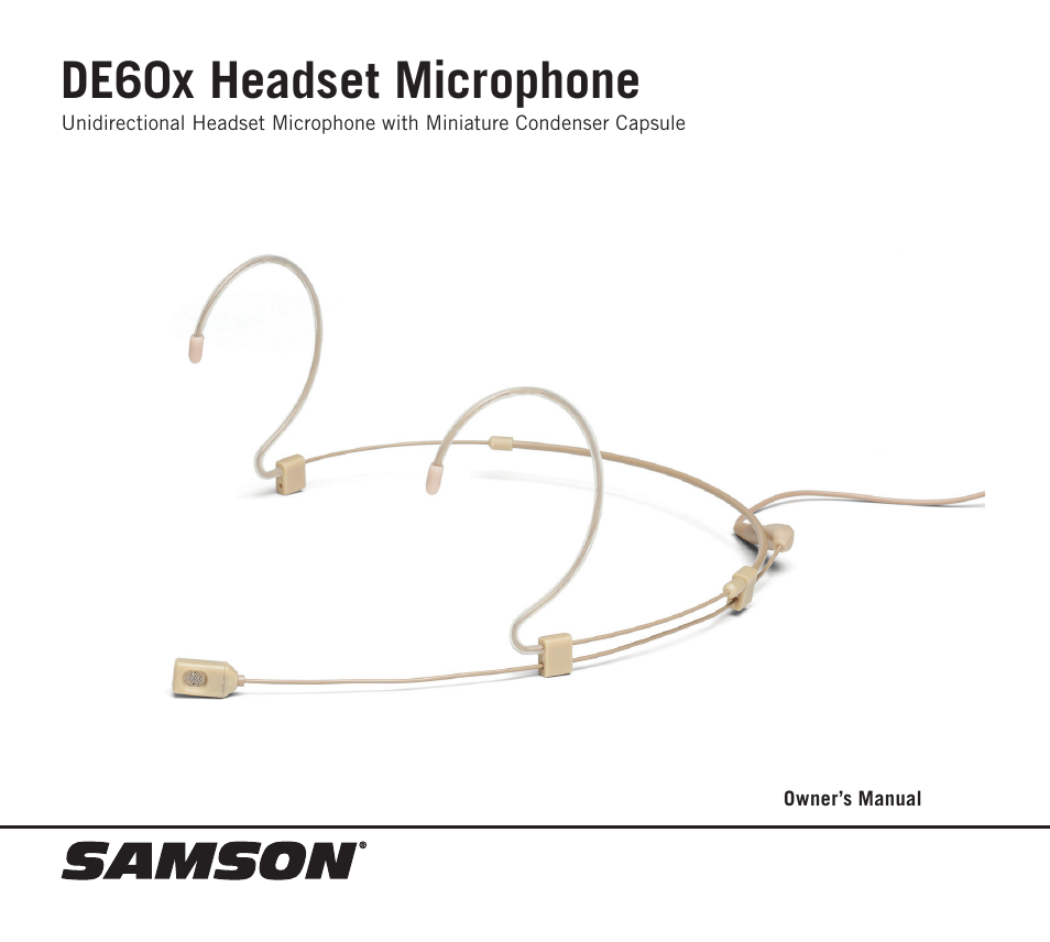 Samson DE60x Unidirectional Miniature Headset Microphone for Wireless Transmitters User Manual | 12 pages