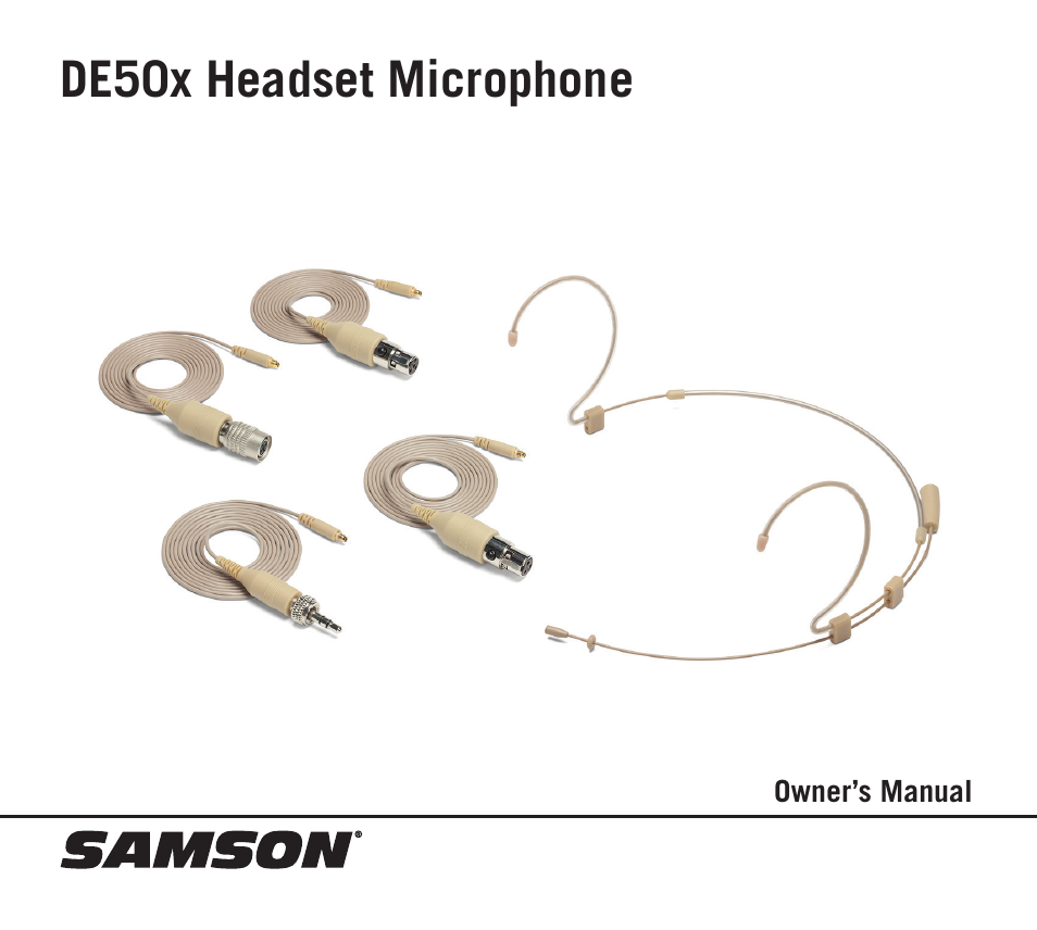 Samson DE50x Omnidirectional Micro-Miniature Headset Microphone for Wireless Transmitters (Beige) User Manual | 12 pages