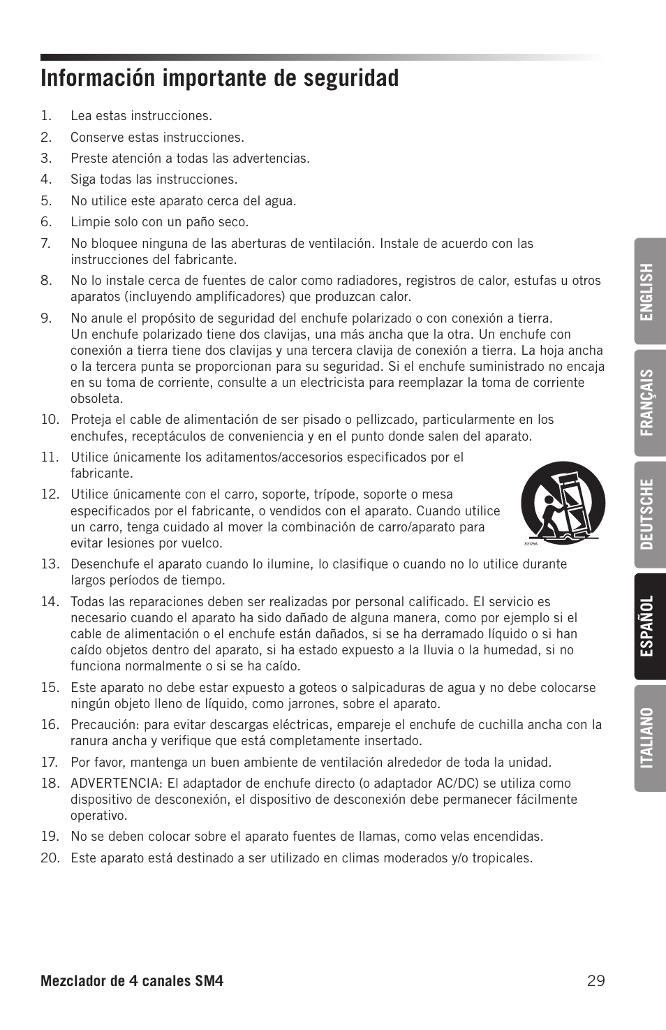 Información importante de seguridad | Samson SM4 4-Channel Rack-Mountable Mixer with Bluetooth User Manual | Page 31 / 48