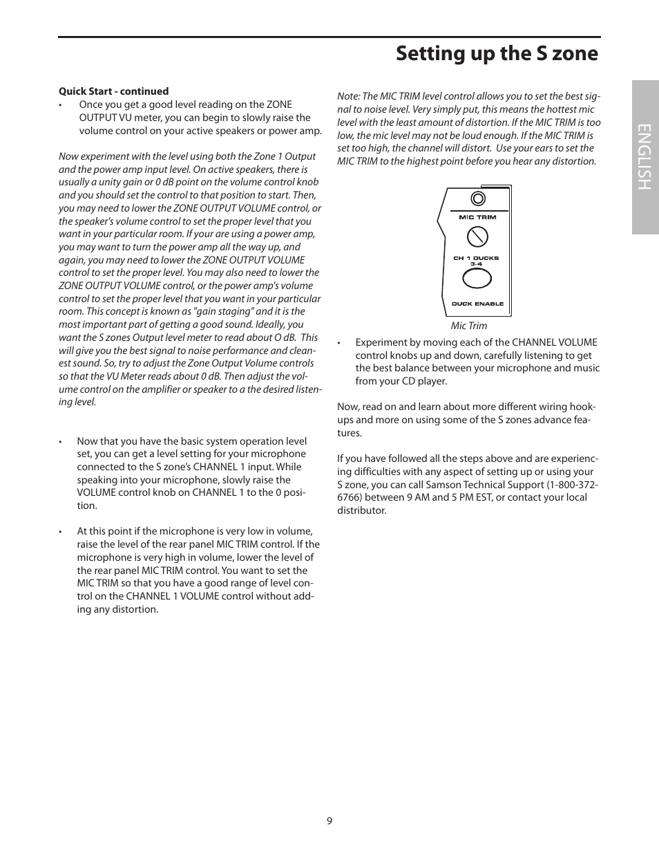 Setting up the s zone, English | Samson SZONE 4 Channel/4 Zone Stereo Mixer User Manual | Page 13 / 108