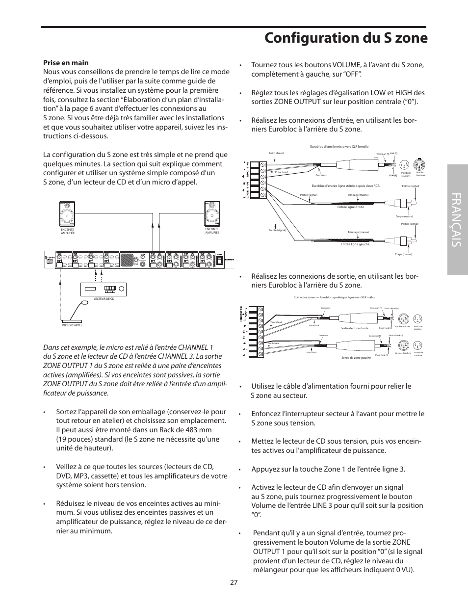 Configuration du s zone, Prise en main, Fr anç ais | Samson SZONE 4 Channel/4 Zone Stereo Mixer User Manual | Page 31 / 108
