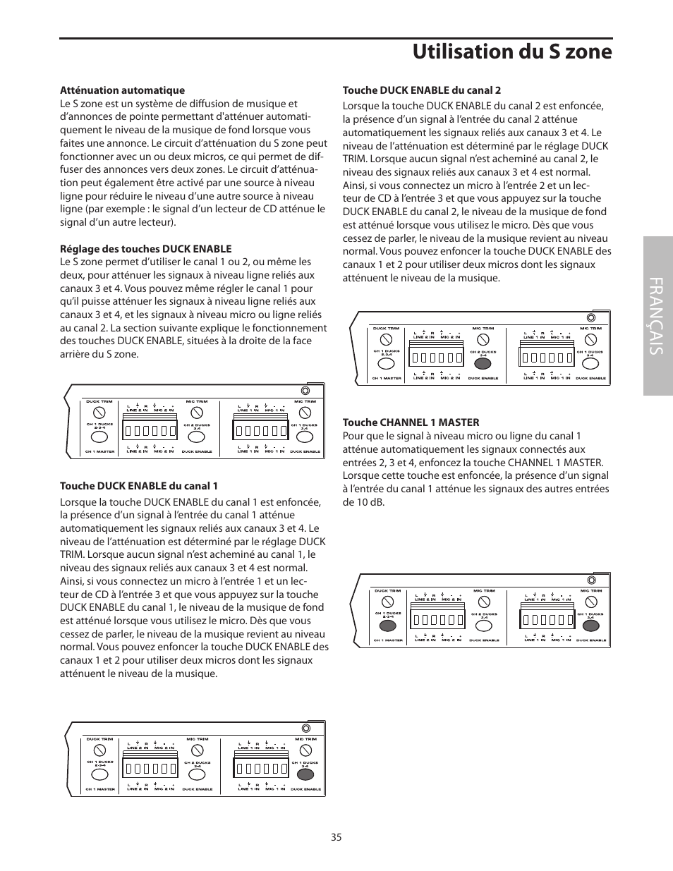 Atténuation automatique, Utilisation du s zone, Fr anç ais | Samson SZONE 4 Channel/4 Zone Stereo Mixer User Manual | Page 39 / 108