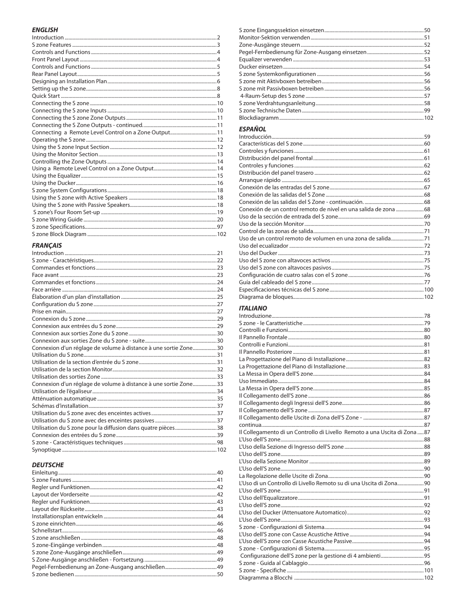 Samson SZONE 4 Channel/4 Zone Stereo Mixer User Manual | Page 5 / 108