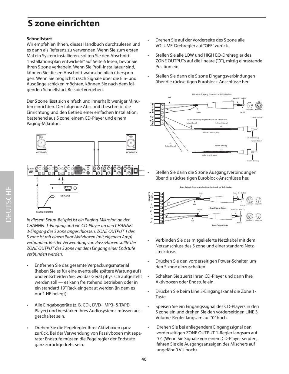 S zone einrichten, Schnellstart, Deut sche | Samson SZONE 4 Channel/4 Zone Stereo Mixer User Manual | Page 50 / 108