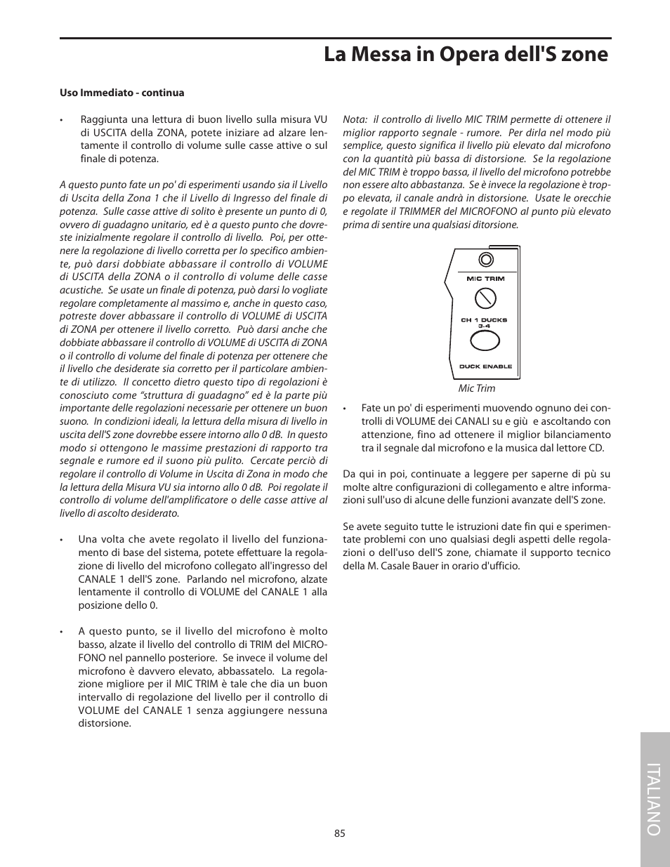 La messa in opera dell's zone, It aliano | Samson SZONE 4 Channel/4 Zone Stereo Mixer User Manual | Page 89 / 108