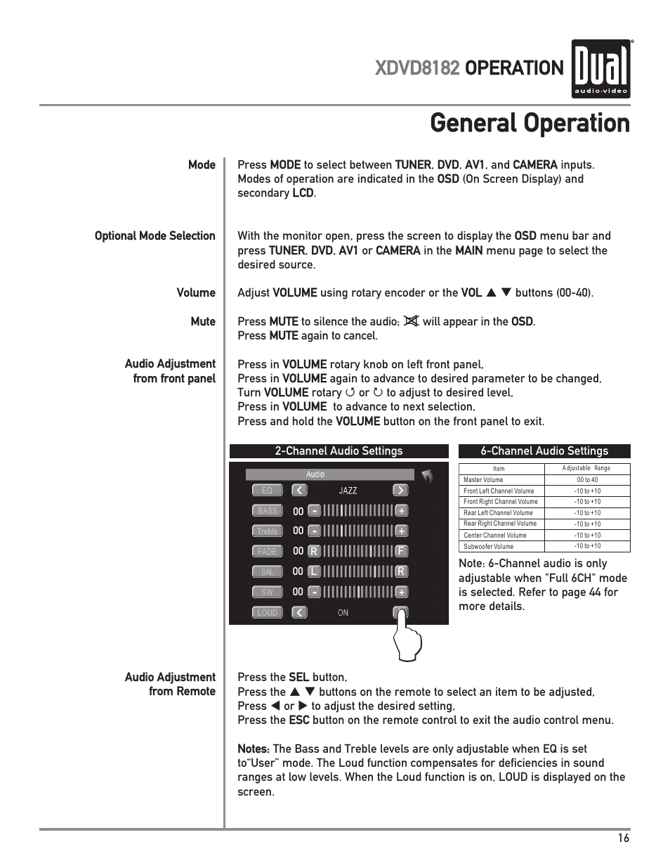 General operation, Xdvd8182 operation | Dual XDVD8182 User Manual | Page 17 / 60