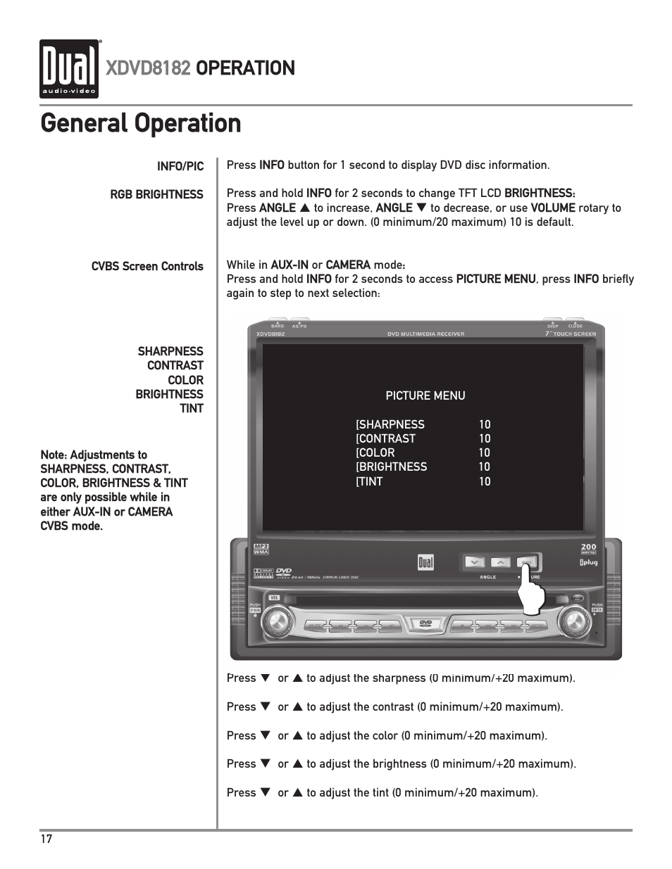 General operation, Xdvd8182 operation | Dual XDVD8182 User Manual | Page 18 / 60