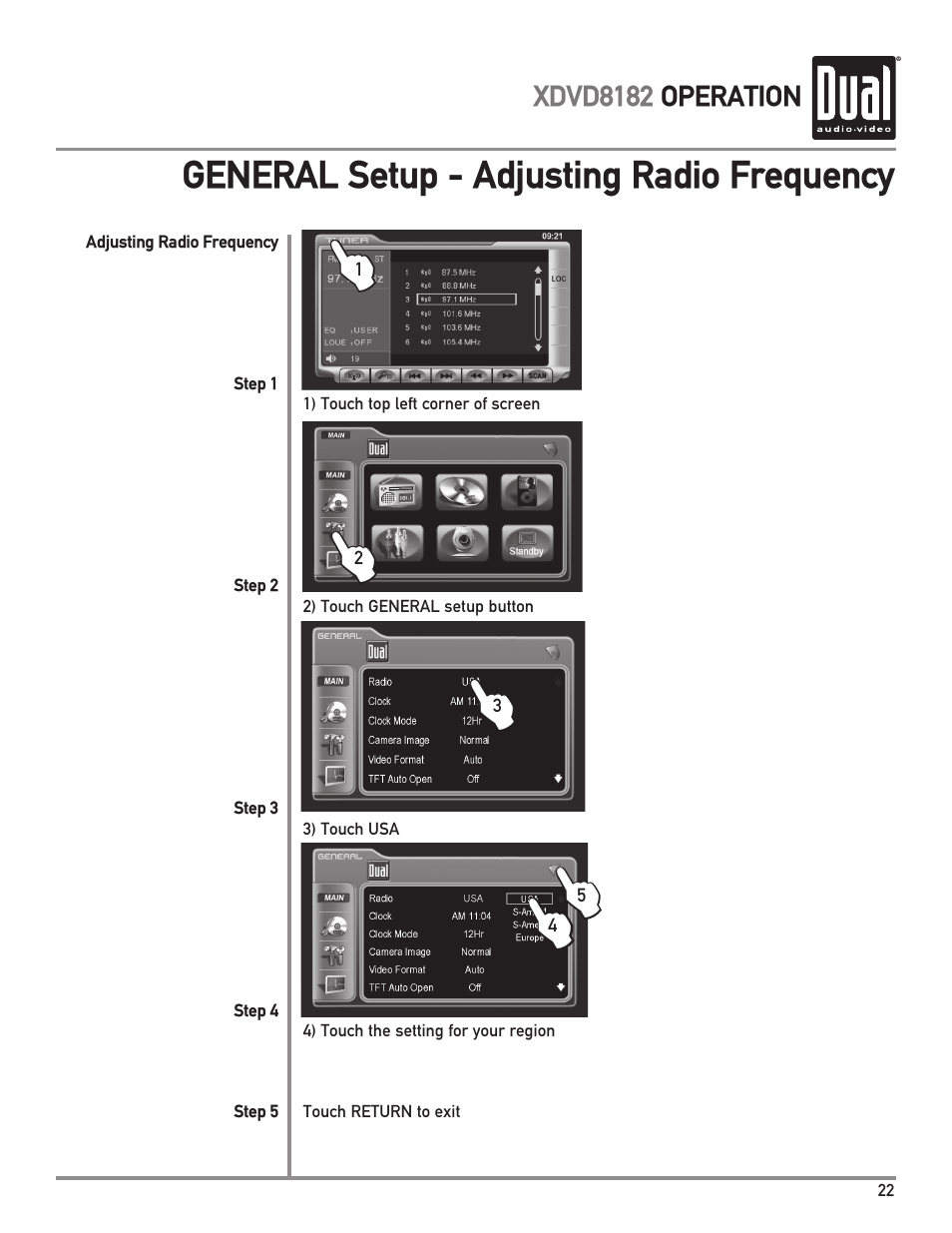 General setup - adjusting radio frequency | Dual XDVD8182 User Manual | Page 23 / 60