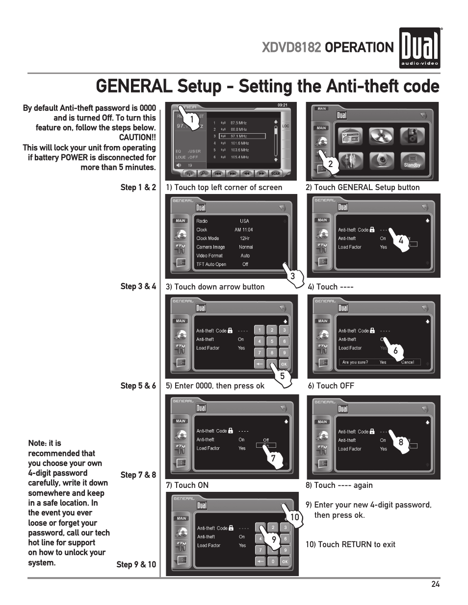 General setup - setting the anti-theft code | Dual XDVD8182 User Manual | Page 25 / 60
