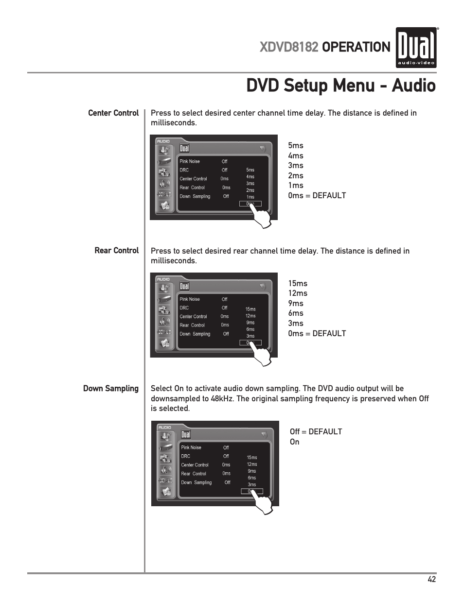 Dvd setup menu - audio | Dual XDVD8182 User Manual | Page 43 / 60