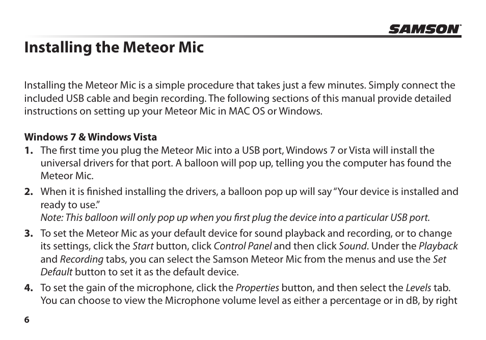 Installing the meteor mic | Samson Meteor Mic USB Studio Condenser Microphone (White) User Manual | Page 10 / 24