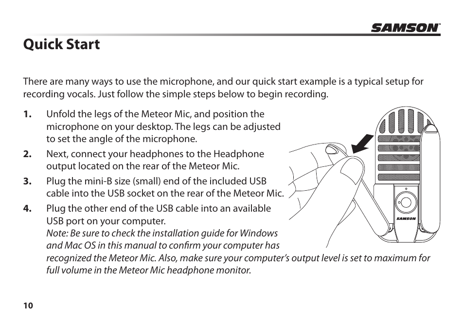 Quick start | Samson Meteor Mic USB Studio Condenser Microphone (White) User Manual | Page 14 / 24