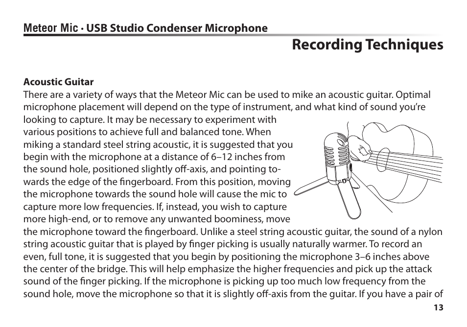 Recording techniques | Samson Meteor Mic USB Studio Condenser Microphone (White) User Manual | Page 17 / 24