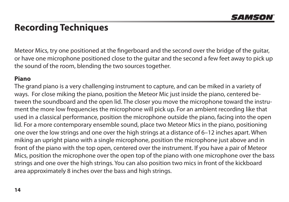 Recording techniques | Samson Meteor Mic USB Studio Condenser Microphone (White) User Manual | Page 18 / 24
