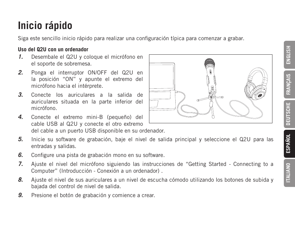 Inicio rápido | Samson Q2U USB Recording and Podcasting Pack (Slate) User Manual | Page 35 / 52