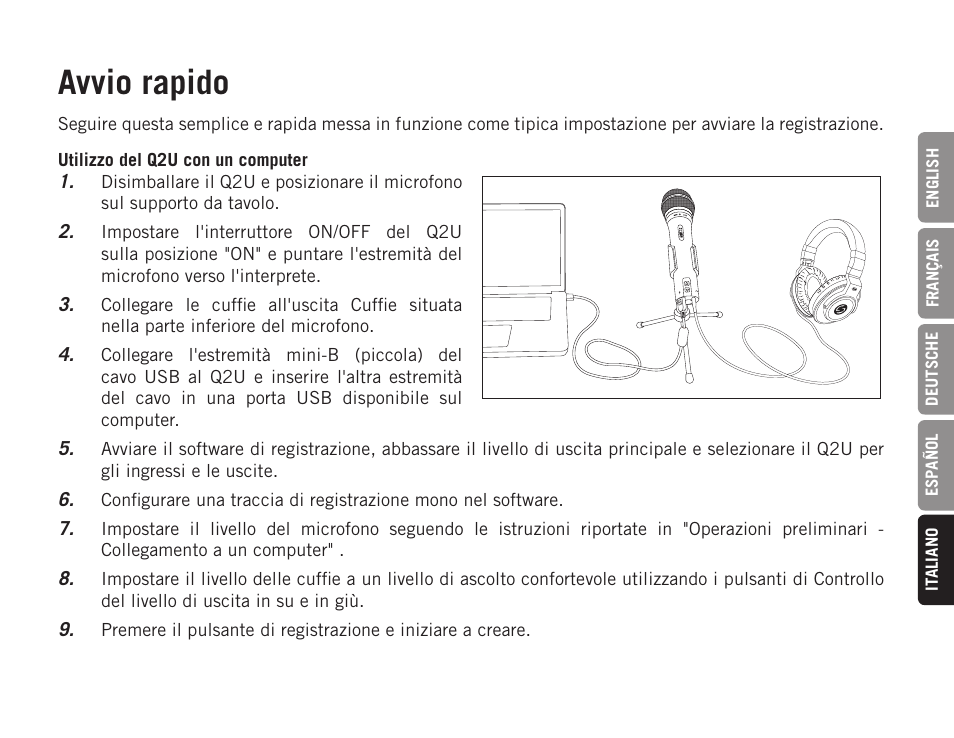 Avvio rapido | Samson Q2U USB Recording and Podcasting Pack (Slate) User Manual | Page 45 / 52