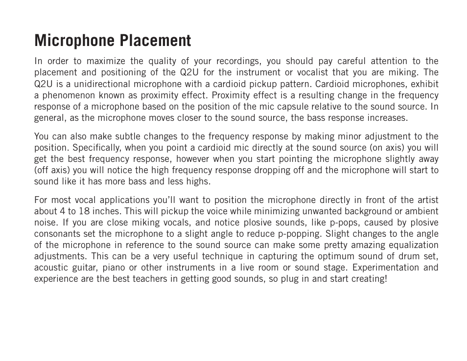 Microphone placement | Samson Q2U USB Recording and Podcasting Pack (Slate) User Manual | Page 6 / 52