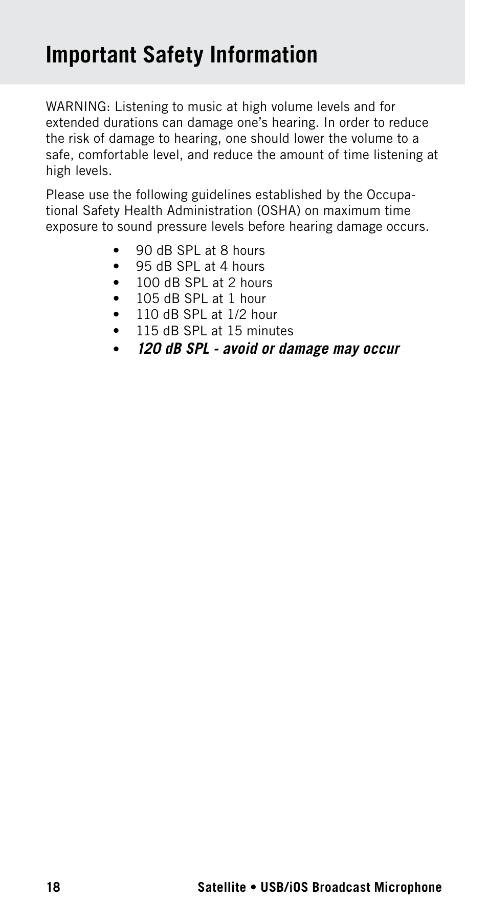 Important safety information | Samson Satellite USB/iOS Broadcast Microphone User Manual | Page 18 / 88