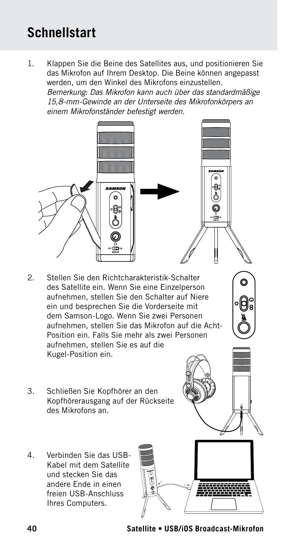 Schnellstart | Samson Satellite USB/iOS Broadcast Microphone User Manual | Page 40 / 88